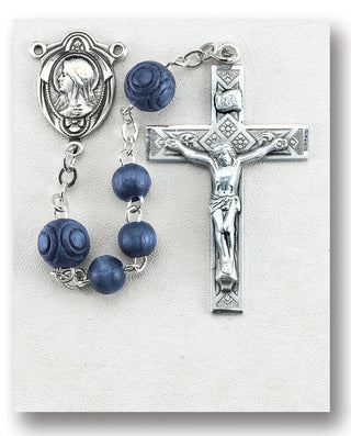 Blue Round Italian Wood Rosary