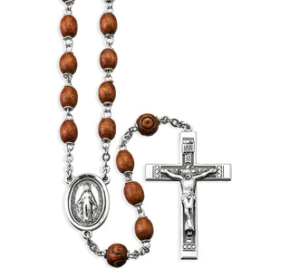 Brown Oval Boxwood Rosary Engravable 1
