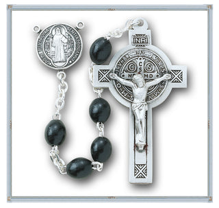 Black Oval Wood Saint Benedict Rosary