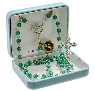 Emerald Tin Cut Crystal Rosary - Engravable
