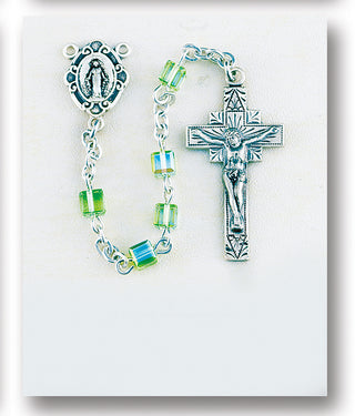 Chrysolite Finest Austrian Crystal Cube Shape Rosary - Engravable
