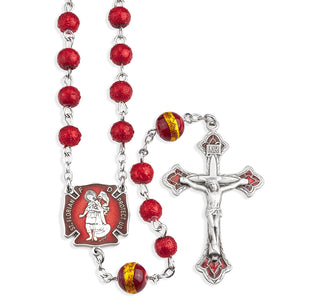 Sterling Silver Fireman Saint Florian Rosary 6mm Red Lava Glass Beads