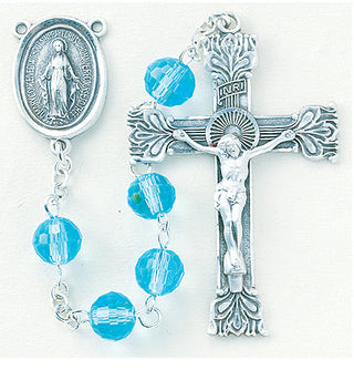 Aqua Tin Cut Rosary - Engravable