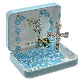 Aqua Tin Cut Rosary - Engravable