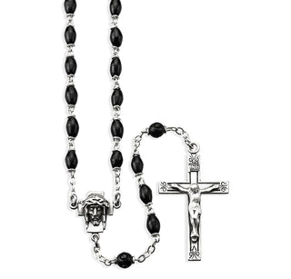 Black Oval Cocoa Rosary - Engravable