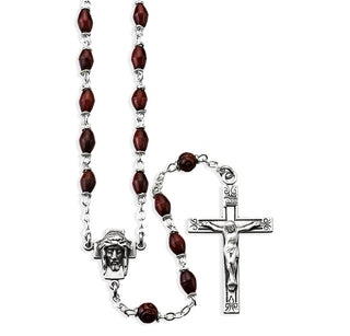 Maroon Oval Cocoa Rosary Engravable