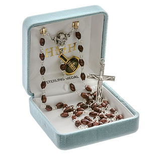 Maroon Oval Cocoa Rosary - Engravable