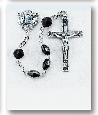 Jet Black Oval Finest Austrian Crystal Rosary - Engravable