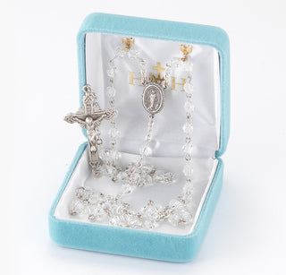 Round Clear Finest Austrian Crystal Rosary - Engravable