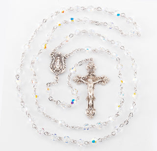Round Clear Finest Austrian Crystal Rosary - Engravable