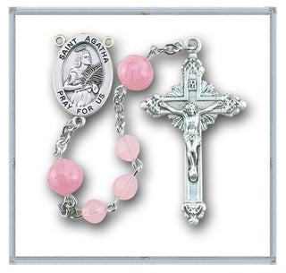 Pink Opal Round Finest Austrian Crystal Bead Sterling Saint Agatha Rosary - Engravable