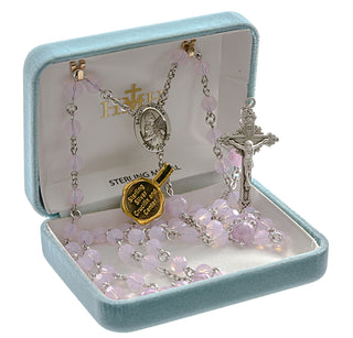 Pink Opal Round Finest Austrian Crystal Bead Sterling St. Agatha Rosary - Engravable