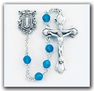 6mm Round Blue Opal Finest Austrian Crystal Rosary - Engravable