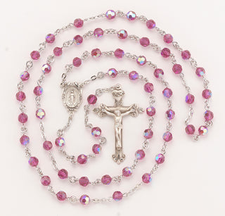 Fuschia Finest Austrian Crystal Rosary - Engravable