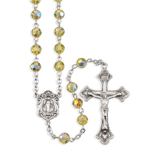 Rosary Sterling Crucifix and Centerpiece Created with finest Austrian Crystal 6mm Faceted Round Jonquil Beads