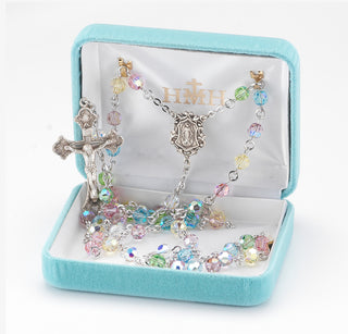 Multi Color Finest Austrian Crystal Rosary - Engravable