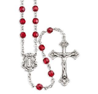 Rosary Sterling Crucifix and Centerpiece Created with finest Austrian Crystal 6mm Faceted Round Ruby Beads