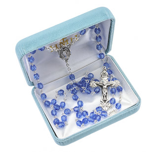 Sapphire Finest Austrian Crystal Rosary - Engravable