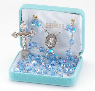 Light Sapphire Sterling Rosary - Engravable