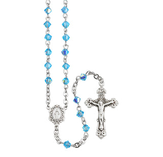 Aqua Finest Austrian Crystal Rosary Engravable