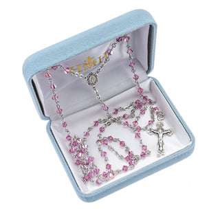 Pink Finest Austrian Crystal Rosary - Engravable
