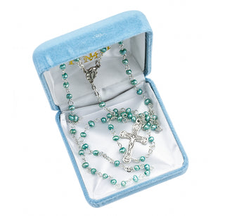 Blue Freshwater Pearl Rosary - Engravable