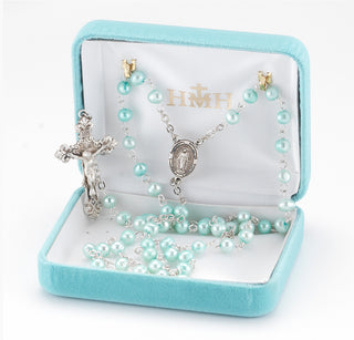 Blue Freshwater Pearl Rosary - Engravable