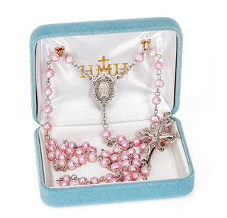 Pink Freshwater Pearl Rosary - Engravable