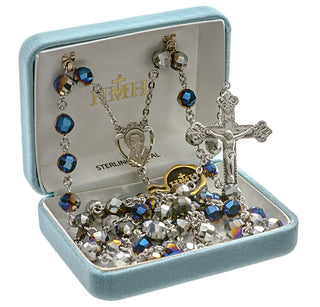 Metallic Silver Tin Cut Rosary - Engravable