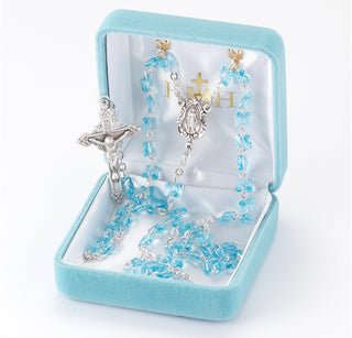 Aqua Finest Austrian Crystal Butterfly Rosary - Engravable