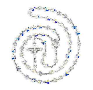 Aurora Borealis Finest Austrian Crystal Butterfly Rosary - Engravable