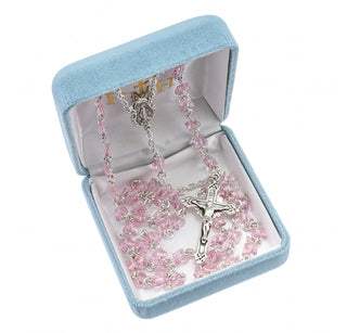 Light Rose Finest Austrian Crystal Butterfly Rosary - Engravable