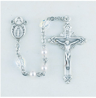 Austrian Crystal Butterfly and Pearl Rosary - Engravable
