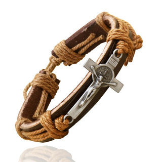 Leather St. Benedict Crucifix Bracelet