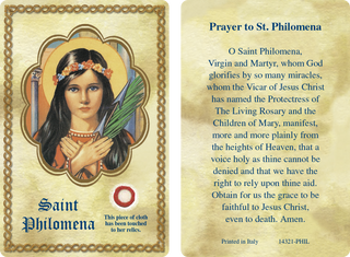 Bulk Saint Philomena Third Class Relic Card