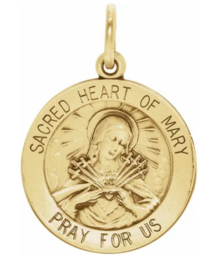 14K Yellow Gold Mary Of Sacred Heart Pendant