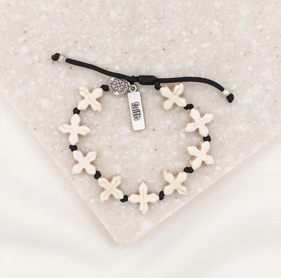 GRounded in Faith Knotted Cross Bracelet - White