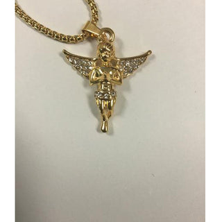 Gold plated Box Necklace Stainless Steel with Cubic Zirconia Angel Pendant