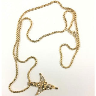 Gold plated Box Necklace Stainless Steel with Cubic Zirconia Angel Pendant