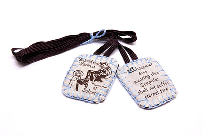 Sisters of Carmel Large Scapular with White Label and Blue Edge