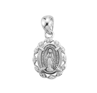 Sterling Silver Miracualou Medal with Cubic Set Zircons