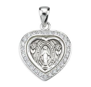 Sterling Silver Miraculous Medal with Cubic Set Zircons