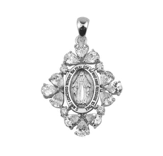 Sterling Silver Miraculous Medal with Cubic Set Zircons