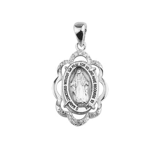 Sterling Silver Miraculous Medal with Cubic Set Zircons