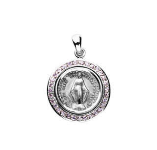 Sterling Silver Round Miraculous Pink Cubic Zirconia "CZ's" Pendant