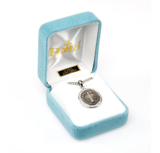 Saint Benedict Round Sterling Silver Medal with Cubic Zirconia's "CZ's"