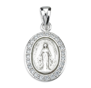 Sterling Silver Miraculous Medal with Cubic Set Zircons