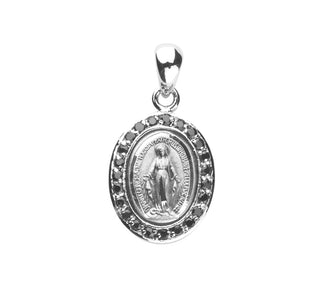 Sterling Silver Miraculous Medal with Cubic Set Zircons