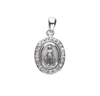 Sterling Silver Miraculous Medal with Cubic Set Zircons