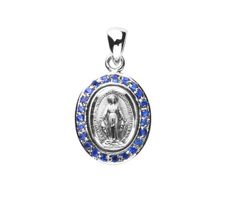 Sterling Silver Miraculous Medal with Cubic Set Zircons